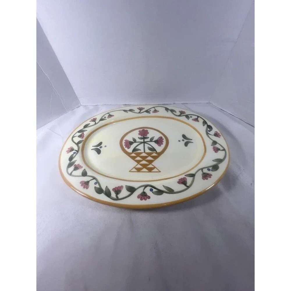 Jim Shore Heartwood Creek 15.25” Oval Platter Flower Basket Floral Enesco 2002